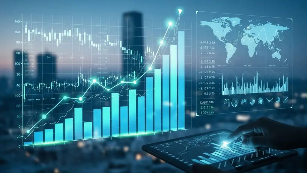 Dashboard financeiro com gráficos e indicadores empresariais